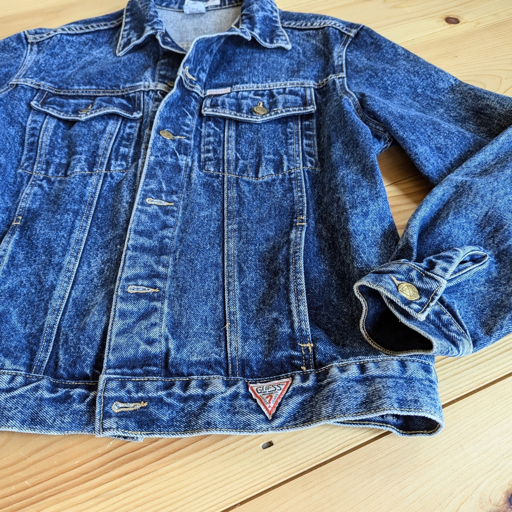 Vintage GUESS Denim Trucker Jean Jacket Georges Marciano Stonewash Blue Large - Picture 4 of 14